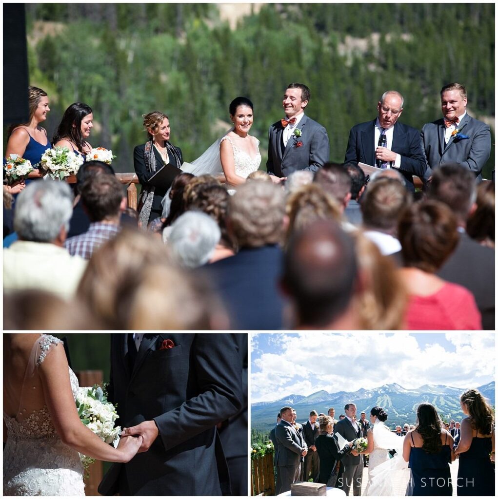outdoor mountain wedding ceremony on a deck in breckenridge