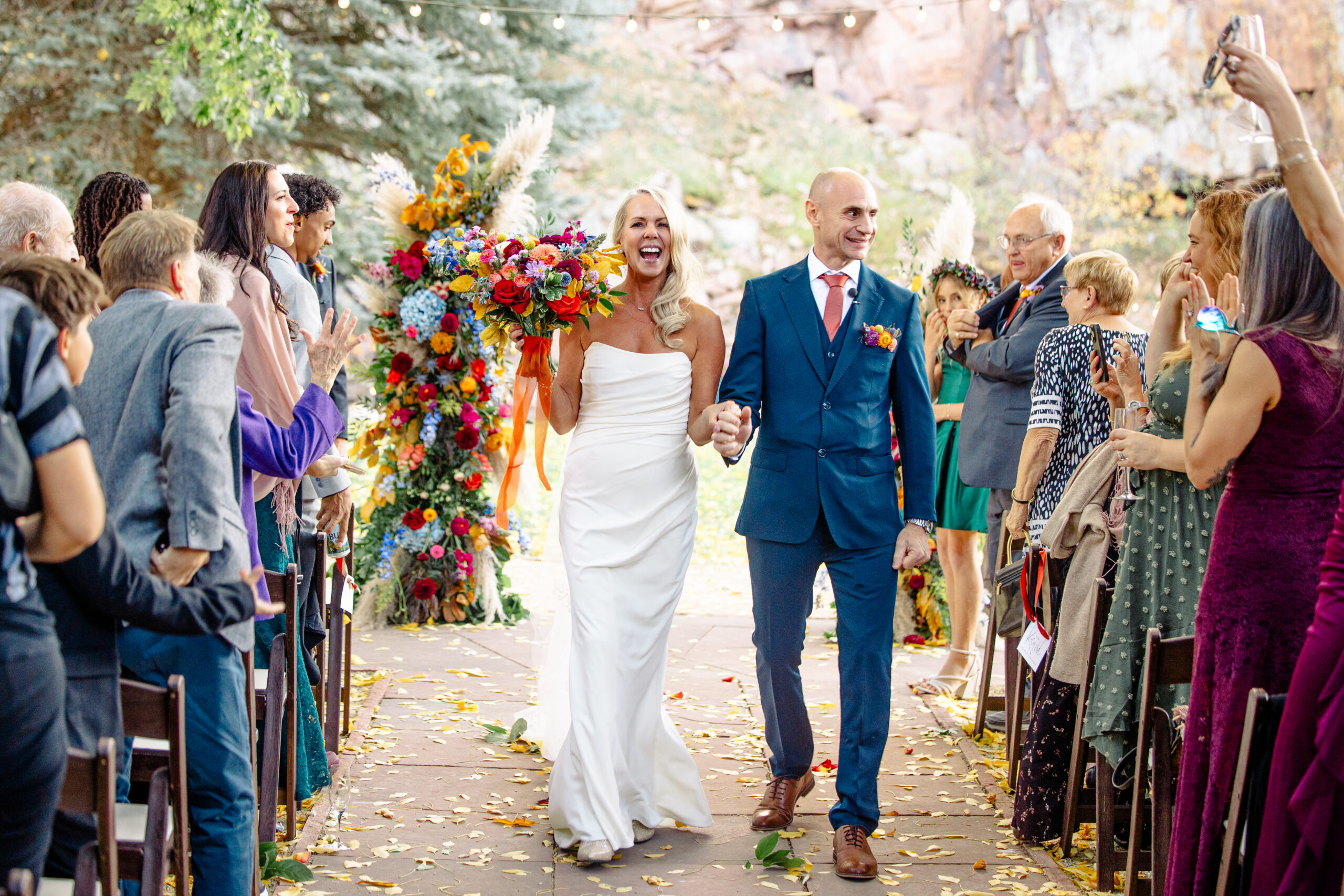 River Bend wedding ceremony processional on a fall afternoon